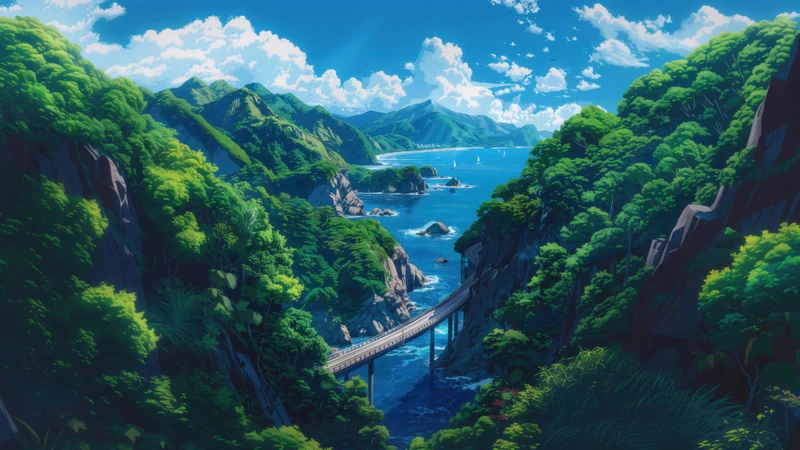 Japanese Coastal Valley 8K Ultra HD Desktop Wallpaper