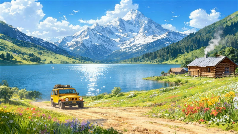 Alpine Snow Mountain Lake Landscape 8K Desktop Wallpaper
