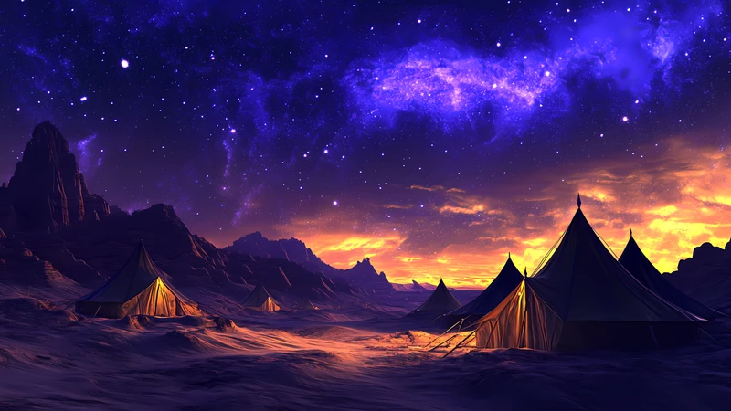 Fantasy Desert Campfire 4K Desktop Wallpaper