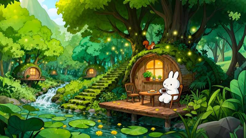 Japanese Forest Cottage 4K Desktop Wallpaper