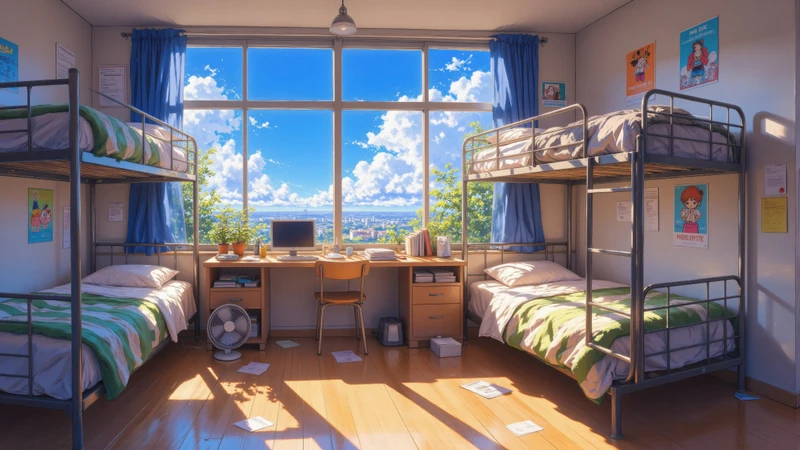 Anime School Dorm Room 4K Desktop Wallpaper
