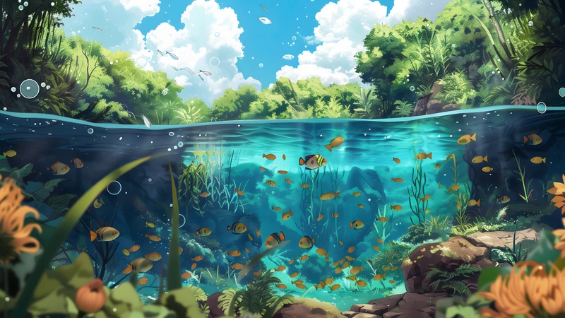 Anime Tropical River 4K Desktop Wallpaper