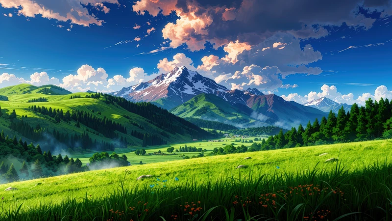 Anime Alpine Meadow 4K Desktop Wallpaper