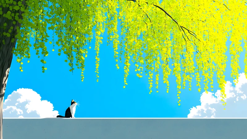 Japanese Spring Willow Tree 4K Desktop Wallpaper