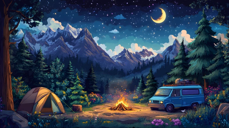 Oriental Art Mountain Campfire 8K Ultra HD Wallpaper Collection - Pack with 10 wallpapers for $1