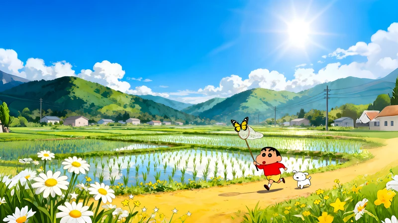 Anime Spring Field with Cherry Blossoms 4K Desktop Wallpaper