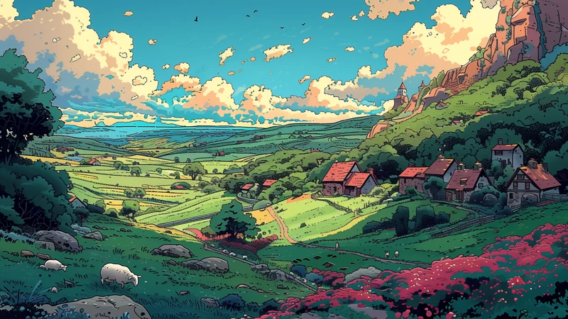 Pastoral Valley Village 8K Ultra HD Wallpaper Collection - Pack with 6 wallpapers for $1