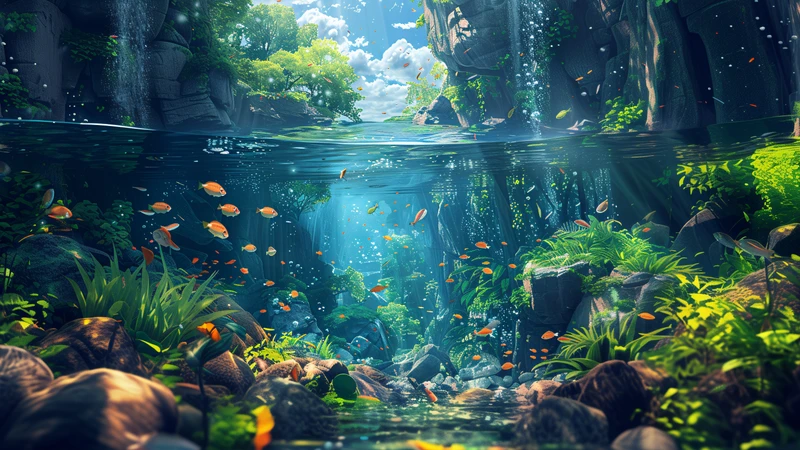 Oriental Art Underwater Forest 4K Desktop Wallpaper