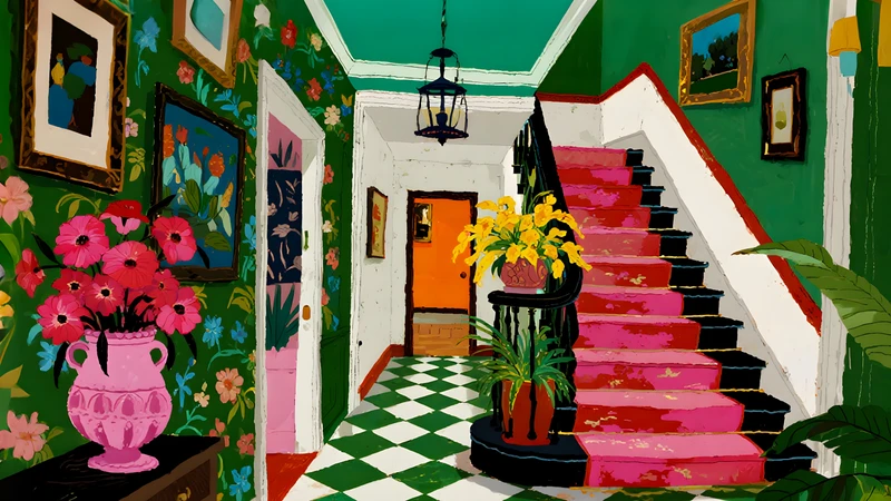 Vibrant Art Deco Staircase 4K Desktop Wallpaper