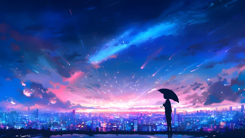 Anime Cityscape Night Sky 8K Ultra HD Wallpaper Collection - Pack with 3 wallpapers for $1