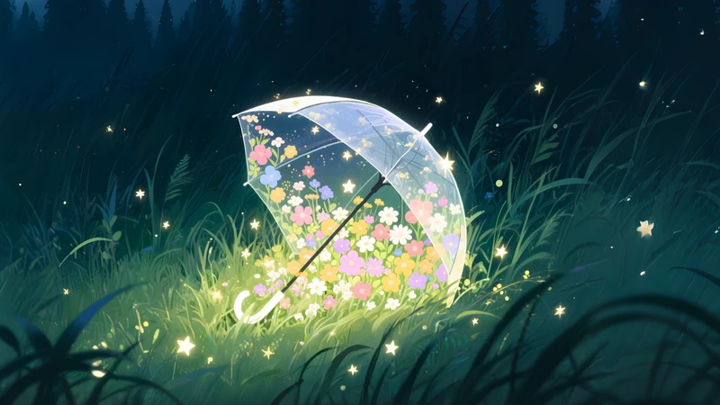 Anime Magical Forest Umbrella 4K Desktop Wallpaper