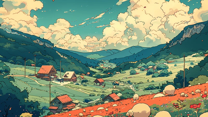 Japanese Village Valley 4K 8K Ultra HD Wallpaper Collection - Pack with 6 wallpapers for $1