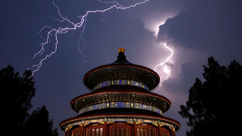 Chinese Temple Thunderstorm 4K Desktop Wallpaper