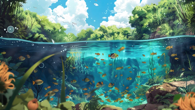 Anime Underwater Jungle 4K Desktop Wallpaper