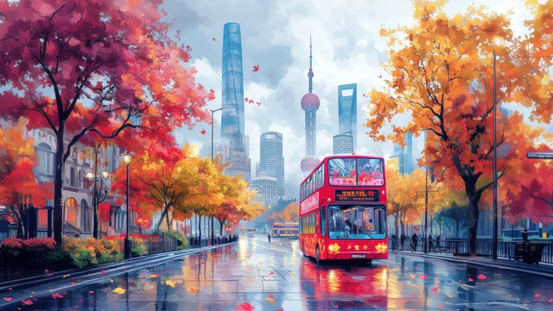Oriental Urban Autumn Street 4K Desktop Wallpaper