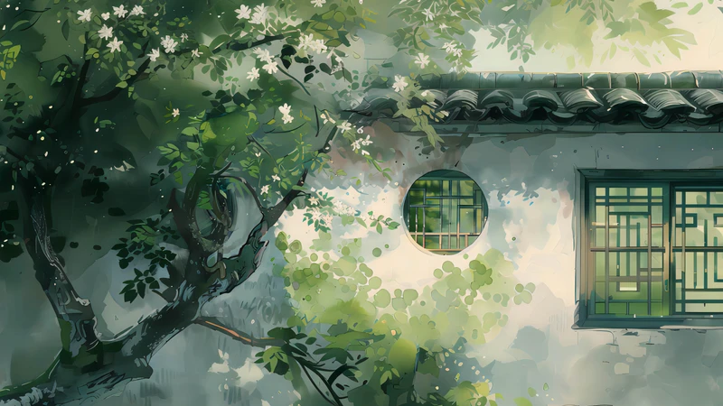 Chinese-Style Courtyard Spring Scene 8K Desktop Wallpaper