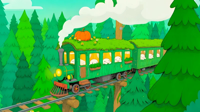 Cartoon Forest Train 4K Desktop Wallpaper