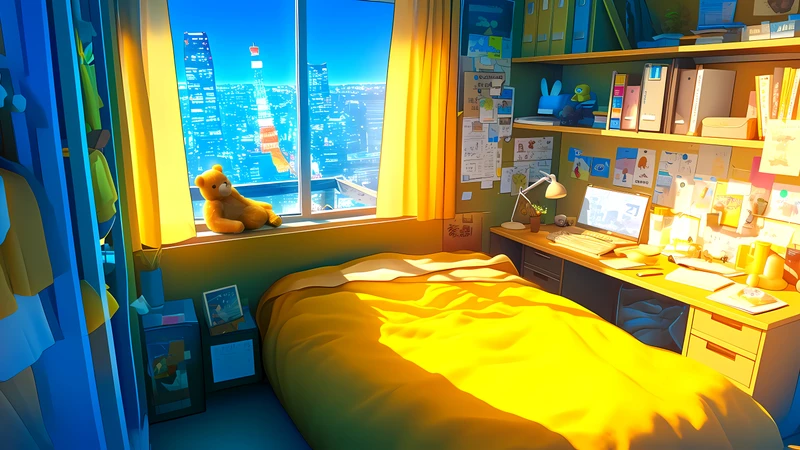 Anime-Style Cozy Bedroom 4K Desktop Wallpaper