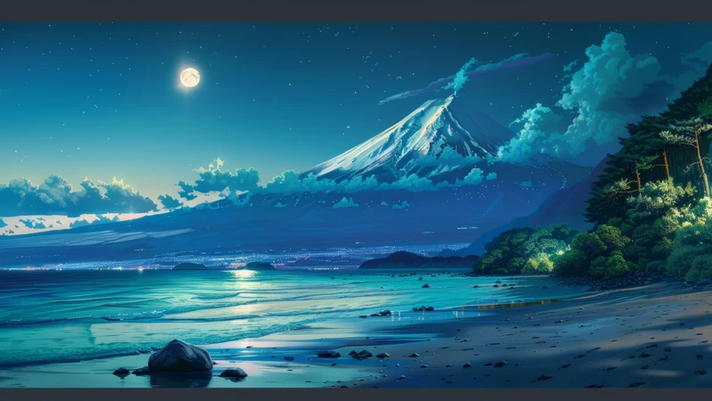 Japanese Mount Fuji Night Sky 8K Ultra HD Desktop Wallpaper