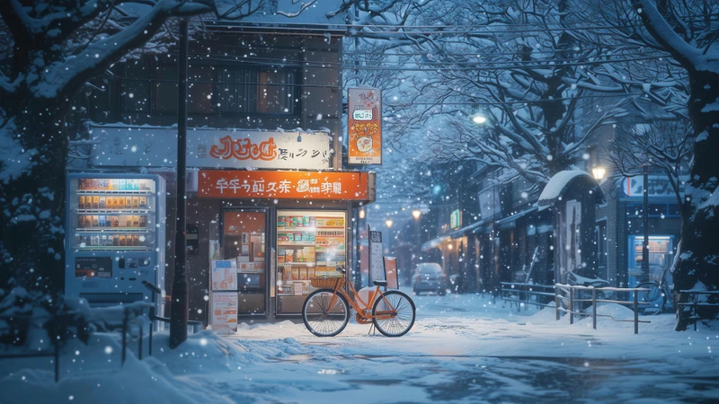 Japanese Winter Street Scene 8K Ultra HD Desktop Wallpaper