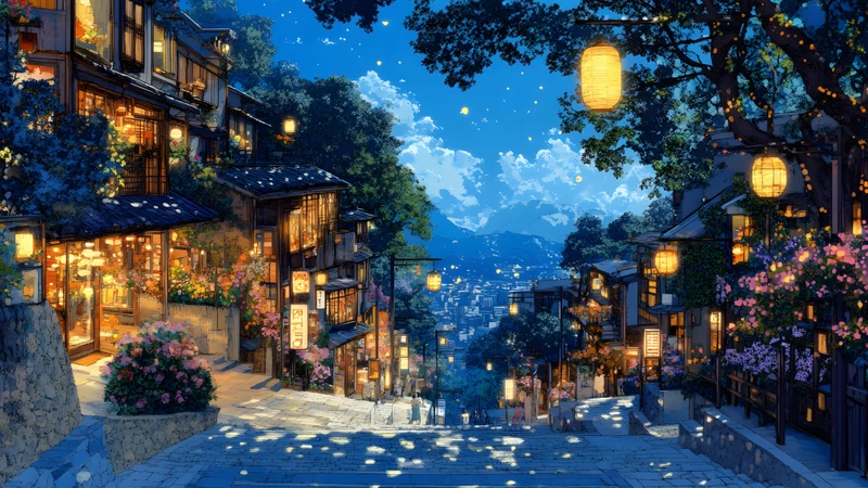 Japanese Night Village 8K Ultra HD Desktop Wallpaper