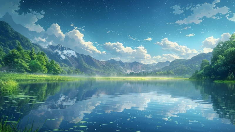 Oriental Art Mountain Lake 8K Ultra HD Desktop Wallpaper