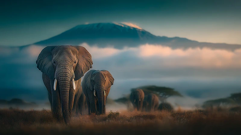 African Safari Elephants 4K Desktop Wallpaper