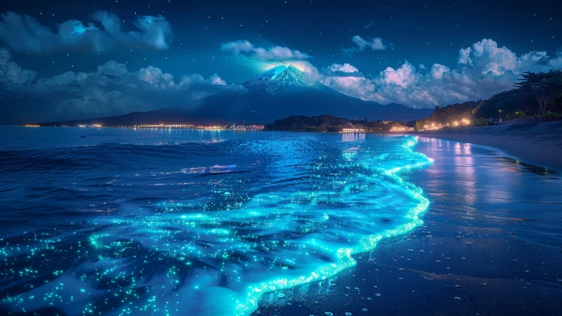 Japanese Bioluminescent Beach 8K Ultra HD Desktop Wallpaper