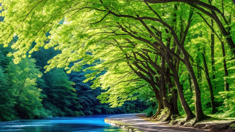 Japanese Forest River 8K Ultra HD Desktop Wallpaper