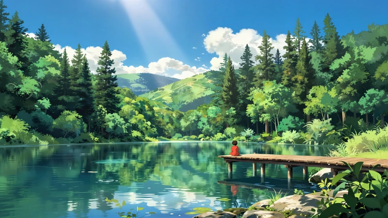 Ghibli Forest Lake 8K Ultra HD Desktop Wallpaper