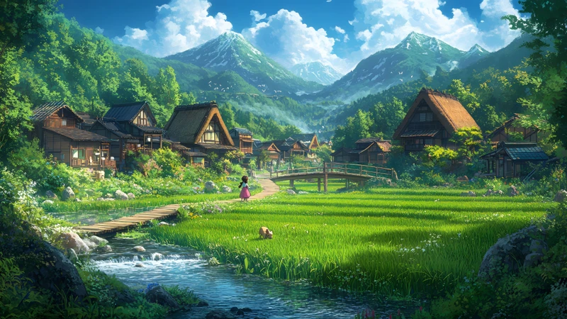 Japanese Countryside Village 8K Ultra HD Desktop Wallpaper