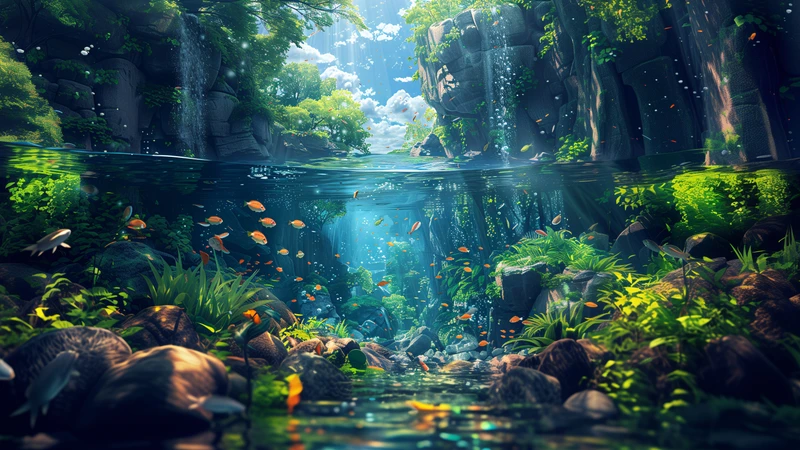 Oriental Art Underwater Forest and River 4K 8K Ultra HD Wallpaper Collection - Pack with 7 wallpapers for $1