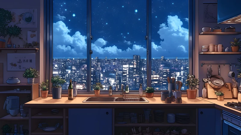 Japanese Anime Cityscape Night 4K Desktop Wallpaper