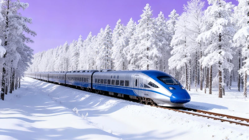 Nordic Snowy High-Speed Train 8K Ultra HD Desktop Wallpaper