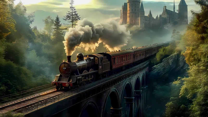 Fantasy Castle Train 4K Desktop Wallpaper