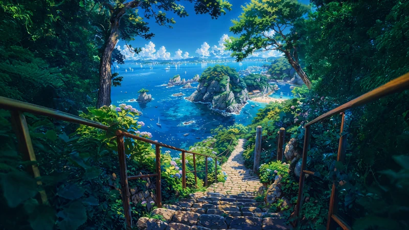Japansk strandtrappe 8K ultra HD baggrundspakke