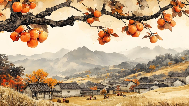Chinese Style Persimmon Tree 8K Ultra HD Desktop Wallpaper