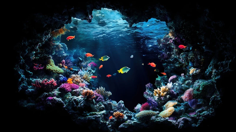 Underwater Coral Reef Cave 4K Desktop Wallpaper