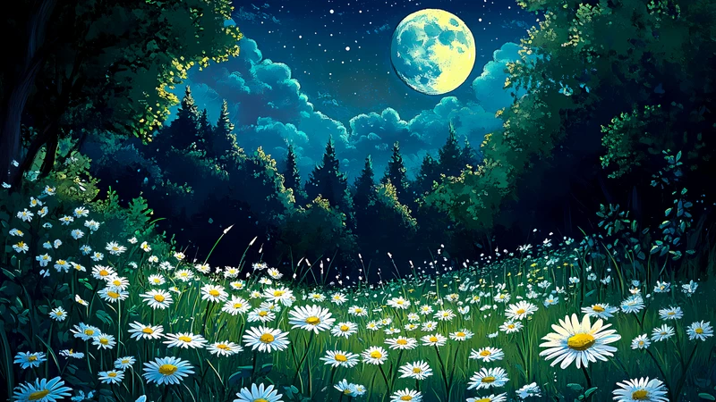 日式夜园与月光雏菊田 4K 8K 超高清壁纸合集 - Pack with 4 wallpapers for $1