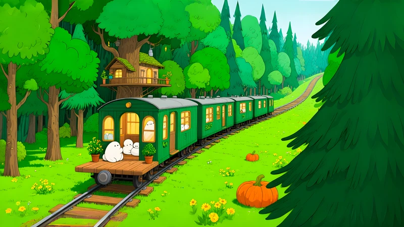 Anime Forest Train Ride 4K Desktop Wallpaper