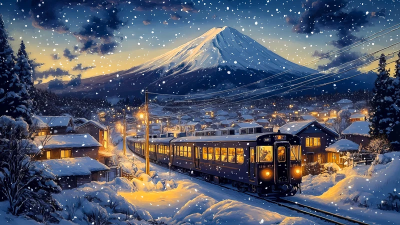 Japanese Winter Train Journey 4K Desktop Wallpaper