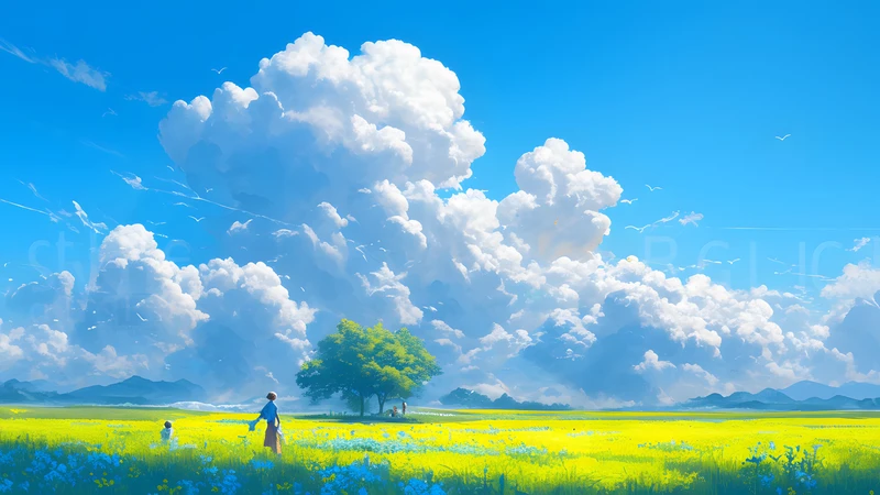 Ghibli Style Spring Field 8K Ultra HD Desktop Wallpaper