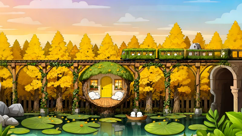 Anime Autumn Forest Cottage 4K Desktop Wallpaper