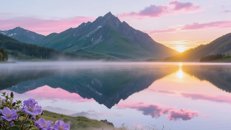 Lakefront Snowy Mountains Nature Wallpaper 8K