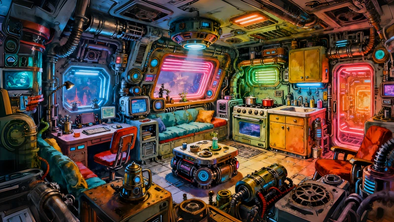 Cyberpunk Space Interior 4K Desktop Wallpaper