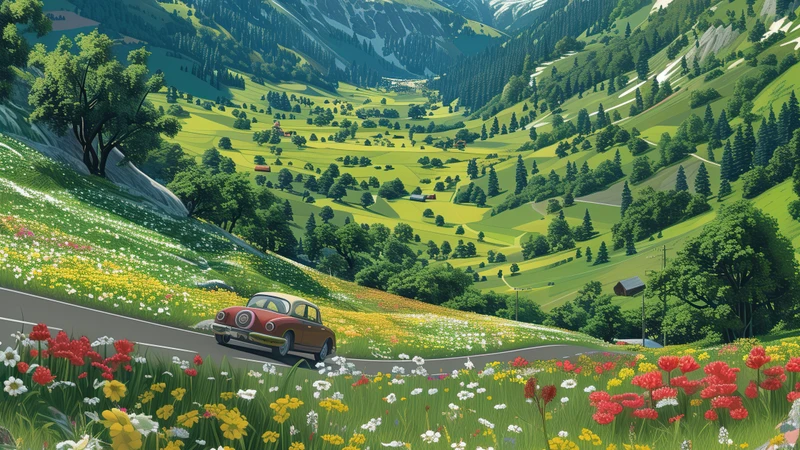 Anime Alpine Valley 8K Ultra HD Desktop Wallpaper