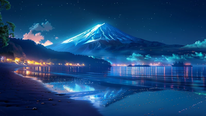 Japanese Mount Fuji Night Sky 8K Ultra HD Desktop Wallpaper