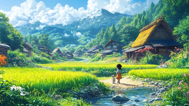 Japansk landsbylandskab 8K baggrundsopsætning
