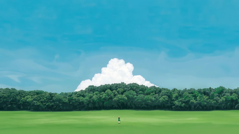Studio Ghibli Style Green Field 4K Desktop Wallpaper