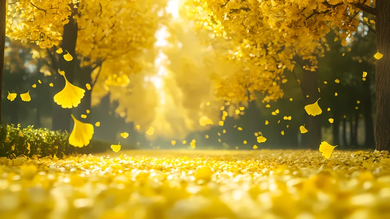 Autumn Ginkgo Tree Alley 4K Desktop Wallpaper
